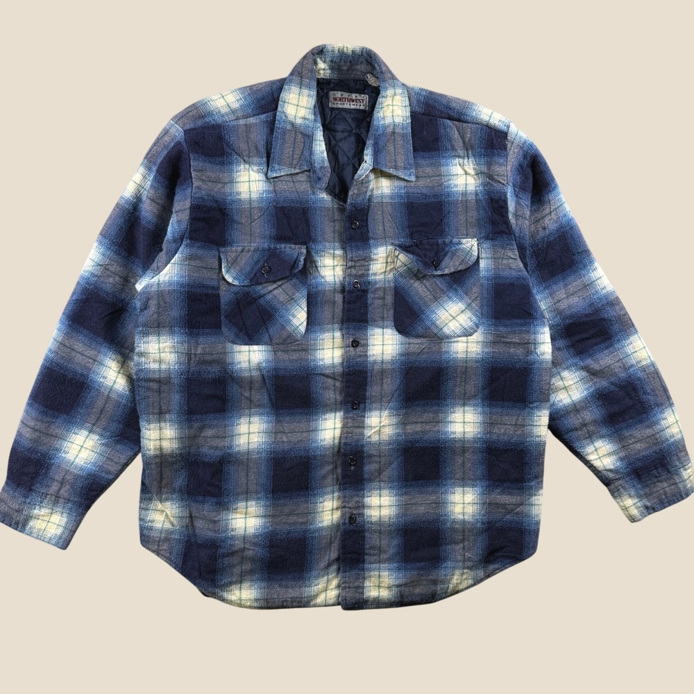 Vintage Great Northwest Flannel Jacket Men Xl Blue Plaid Quilted Shacket Winter
